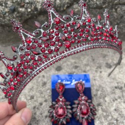 Catalina Bordo Gelin Kına Tacı Özel Gün Aksesuar Kadın Taç Ve Geniş Mekik Küpe Takımı-CATALINA-8 Catalina Bordo Gelin Kına Tacı Özel Gün Aksesuar Kadın Taç Ve Geniş Mekik Küpe Takımı-CATALINA-8