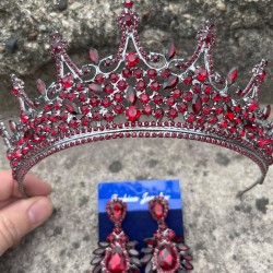 Catalina Bordo Gelin Kına Tacı Özel Gün Aksesuar Kadın Taç Ve Geniş Mekik Küpe Takımı-CATALINA-8 Catalina Bordo Gelin Kına Tacı Özel Gün Aksesuar Kadın Taç Ve Geniş Mekik Küpe Takımı-CATALINA-8