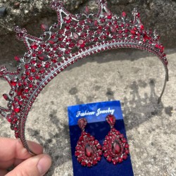 Catalina Bordo Gelin Kına Tacı Özel Gün Aksesuar Kadın Taç Ve Damla Mekik Küpe Takımı-CATALINA-9 Catalina Bordo Gelin Kına Tacı Özel Gün Aksesuar Kadın Taç Ve Damla Mekik Küpe Takımı-CATALINA-9