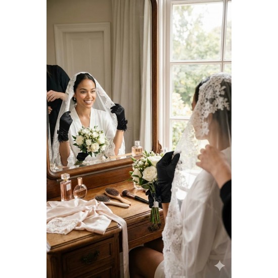 Celestique Feather Siyah Satin Eldiven &ndash; Fiyonk Detaylı T&uuml;yl&uuml; L&uuml;ks Gelin ve Davet Aksesuarı-CELESTIQUE-1