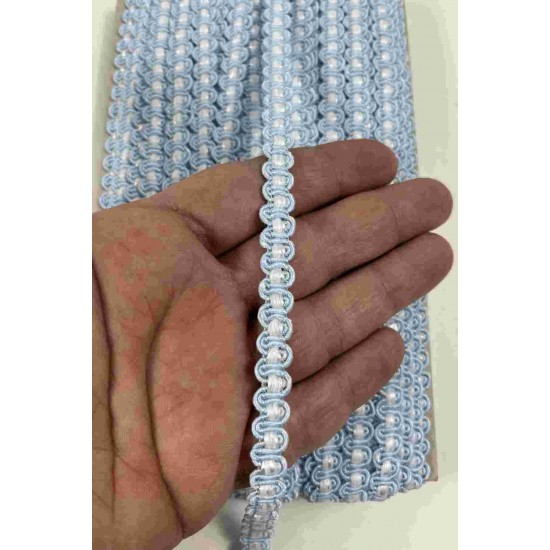 Bebe Mavi Beyaz Chainora Premium Zincir Form Dokuma Dekoratif Şerit &ndash; 1 Metre-CHAINORA-1