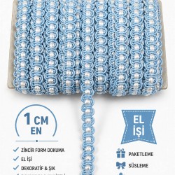 Bebe Mavi Beyaz Chainora Premium Zincir Form Dokuma Dekoratif Şerit &ndash; 1 Metre-CHAINORA-1