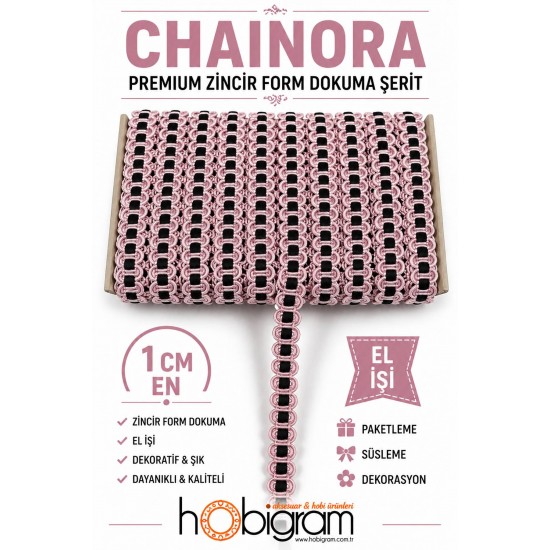 Pudra Siyah Chainora Premium Zincir Form Dokuma Dekoratif Şerit &ndash; 1 Metre-CHAINORA-11