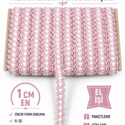 A&ccedil;ık Pembe Beyaz Chainora Premium Zincir Form Dokuma Dekoratif Şerit &ndash; 1 Metre-CHAINORA-12
