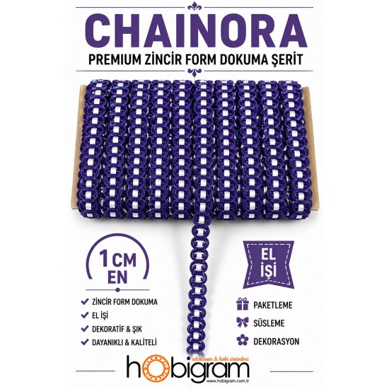 Mor Beyaz Chainora Premium Zincir Form Dokuma Dekoratif Şerit &ndash; 1 Metre-CHAINORA-13