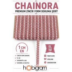 Koyu Pudra Beyaz Chainora Premium Zincir Form Dokuma Dekoratif Şerit &ndash; 1 Metre-CHAINORA-15