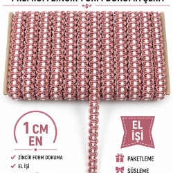 Koyu Pudra Beyaz Chainora Premium Zincir Form Dokuma Dekoratif Şerit &ndash; 1 Metre-CHAINORA-15