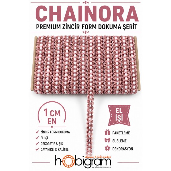 Koyu Pudra Beyaz Chainora Premium Zincir Form Dokuma Dekoratif Şerit &ndash; 1 Metre-CHAINORA-15