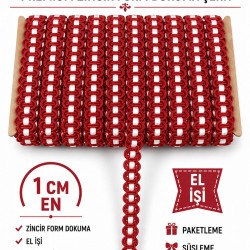 Kırmızı Beyaz Chainora Premium Zincir Form Dokuma Dekoratif Şerit &ndash; 1 Metre-CHAINORA-16