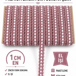 G&uuml;l Kurusu Beyaz Chainora Premium Zincir Form Dokuma Dekoratif Şerit &ndash; 1 Metre-CHAINORA-17