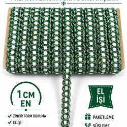 Yeşil Beyaz Chainora Premium Zincir Form Dokuma Dekoratif Şerit &ndash; 1 Metre-CHAINORA-18