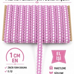 Pembe Beyaz Chainora Premium Zincir Form Dokuma Dekoratif Şerit &ndash; 1 Metre-CHAINORA-19