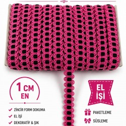 Fuşya Siyah Chainora Premium Zincir Form Dokuma Dekoratif Şerit &ndash; 1 Metre-CHAINORA-2