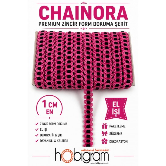 Fuşya Siyah Chainora Premium Zincir Form Dokuma Dekoratif Şerit &ndash; 1 Metre-CHAINORA-2