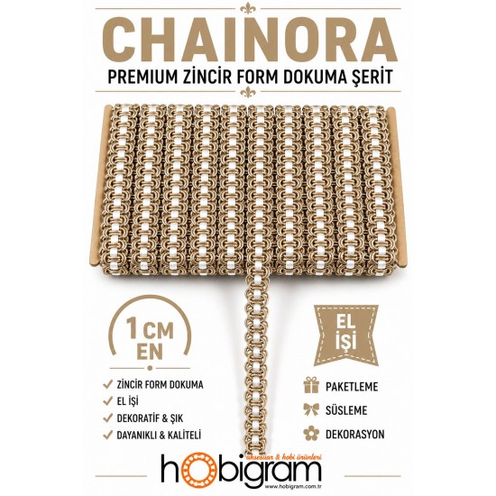 Vizon Beyaz Chainora Premium Zincir Form Dokuma Dekoratif Şerit &ndash; 1 Metre-CHAINORA-20
