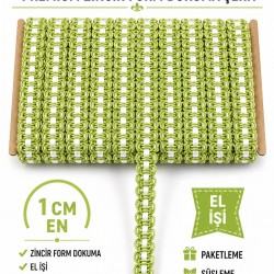 A&ccedil;ık Yeşil Beyaz Chainora Premium Zincir Form Dokuma Dekoratif Şerit &ndash; 1 Metre-CHAINORA-21