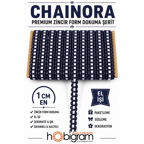 Laci Beyaz Chainora Premium Zincir Form Dokuma Dekoratif Şerit &ndash; 1 Metre-CHAINORA-22