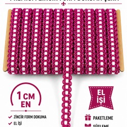 Fuşya Beyaz Chainora Premium Zincir Form Dokuma Dekoratif Şerit &ndash; 1 Metre-CHAINORA-23
