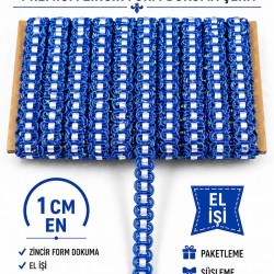 Mavi Beyaz Chainora Premium Zincir Form Dokuma Dekoratif Şerit &ndash; 1 Metre-CHAINORA-24