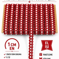 Kırmızı Beyaz Chainora Premium Zincir Form Dokuma Dekoratif Şerit &ndash; 1 Metre-CHAINORA-25