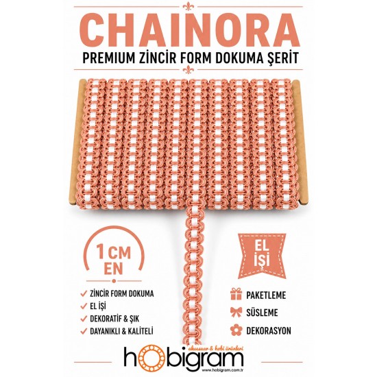 Yavruağzı Beyaz Chainora Premium Zincir Form Dokuma Dekoratif Şerit &ndash; 1 Metre-CHAINORA-27