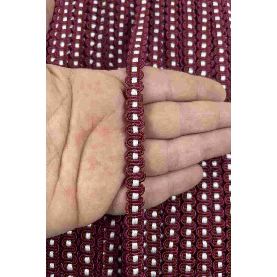 Bordo Beyaz Chainora Premium Zincir Form Dokuma Dekoratif Şerit &ndash; 1 Metre-CHAINORA-29