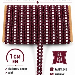 Bordo Beyaz Chainora Premium Zincir Form Dokuma Dekoratif Şerit &ndash; 1 Metre-CHAINORA-29