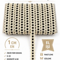 Krem Siyah Chainora Premium Zincir Form Dokuma Dekoratif Şerit &ndash; 1 Metre-CHAINORA-3