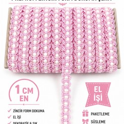 Bebe Pembe Beyaz Chainora Premium Zincir Form Dokuma Dekoratif Şerit &ndash; 1 Metre-CHAINORA-4