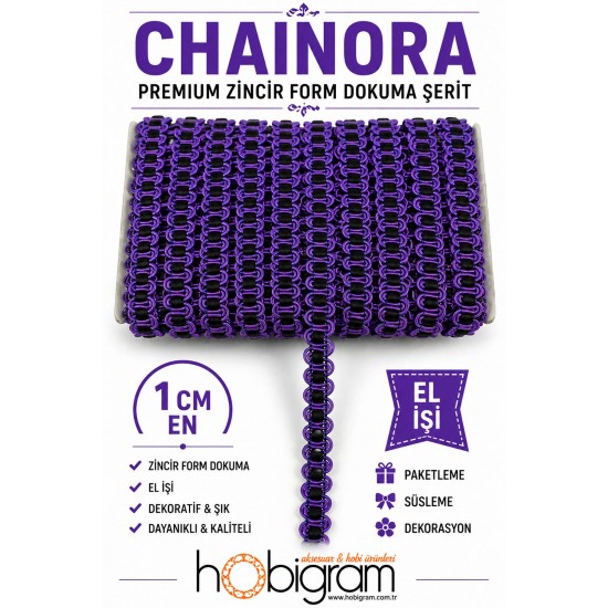 Mor Siyah Chainora Premium Zincir Form Dokuma Dekoratif Şerit &ndash; 1 Metre-CHAINORA-5