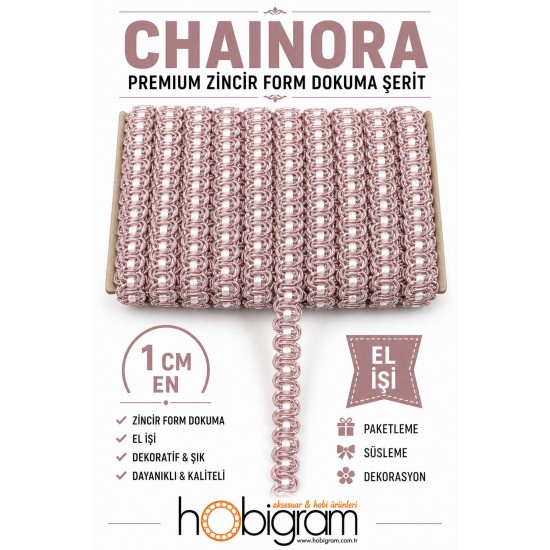 Pudra Beyaz Chainora Premium Zincir Form Dokuma Dekoratif Şerit &ndash; 1 Metre-CHAINORA-6