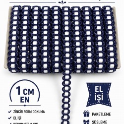 Lacivert Beyaz Chainora Premium Zincir Form Dokuma Dekoratif Şerit &ndash; 1 Metre-CHAINORA-7