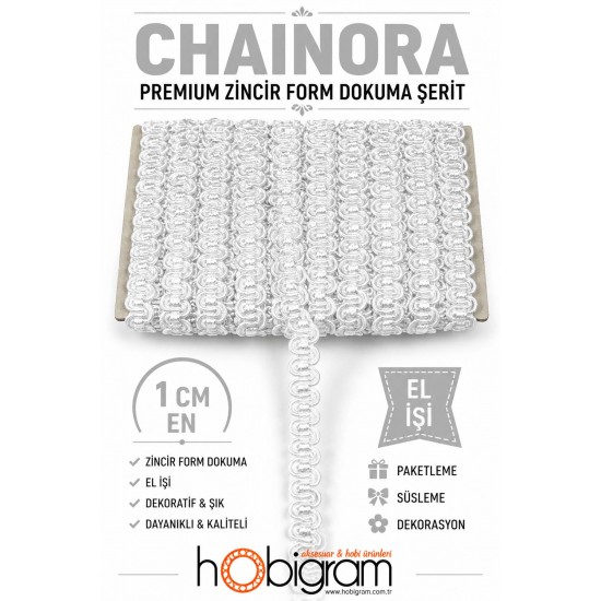 Beyaz Chainora Premium Zincir Form Dokuma Dekoratif Şerit &ndash; 1 Metre-CHAINORA-8