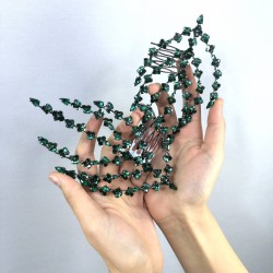 Yeşil Çift Taraflı Yaprak Desenli Saç Aksesuarı-CIFTSAK-1