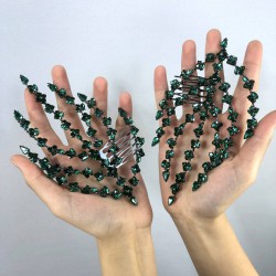 Yeşil Çift Taraflı Yaprak Desenli Saç Aksesuarı-CIFTSAK-1