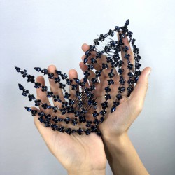 Lacivert Çift Taraflı Yaprak Desenli Saç Aksesuarı-CIFTSAK-2