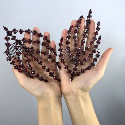 Bordo Çift Taraflı Yaprak Desenli Saç Aksesuarı-CIFTSAK-4