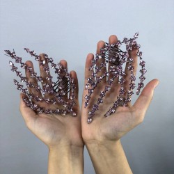 Pembe Çift Taraflı Yaprak Desenli Saç Aksesuarı-CIFTSAK-5