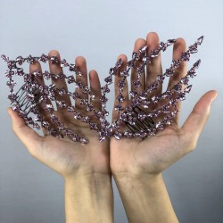 Pembe Çift Taraflı Yaprak Desenli Saç Aksesuarı-CIFTSAK-5