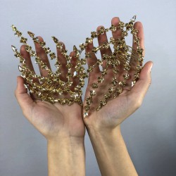 Gold Çift Taraflı Yaprak Desenli Saç Aksesuarı-CIFTSAK-6