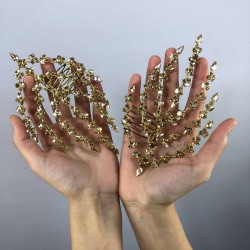 Gold Çift Taraflı Yaprak Desenli Saç Aksesuarı-CIFTSAK-6