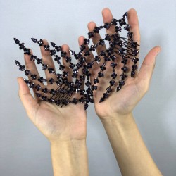 Mor Çift Taraflı Yaprak Desenli Saç Aksesuarı-CIFTSAK-7