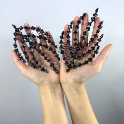 Mor Çift Taraflı Yaprak Desenli Saç Aksesuarı-CIFTSAK-7