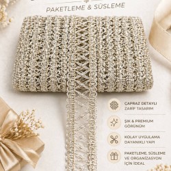 Ekru Clyra Crossa Dekoratif Şerit Kenar S&uuml;s&uuml; 1 Metre Paketleme S&uuml;sleme-CLYRA-1