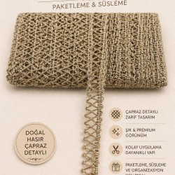 Hasır &Ccedil;aprazlı Clyra Crossa Dekoratif Şerit Kenar S&uuml;s&uuml; 1 Metre Paketleme S&uuml;sleme-CLYRA-10