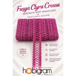 Fuşya Clyra Crossa Dekoratif Şerit Kenar S&uuml;s&uuml; 1 Metre Paketleme S&uuml;sleme-CLYRA-2