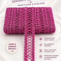 Fuşya Clyra Crossa Dekoratif Şerit Kenar S&uuml;s&uuml; 1 Metre Paketleme S&uuml;sleme-CLYRA-2