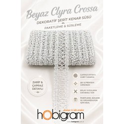 Beyaz Clyra Crossa Dekoratif Şerit Kenar S&uuml;s&uuml; 1 Metre Paketleme S&uuml;sleme-CLYRA-3