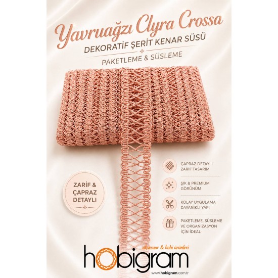 Yavruağzı Clyra Crossa Dekoratif Şerit Kenar S&uuml;s&uuml; 1 Metre Paketleme S&uuml;sleme-CLYRA-5