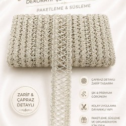 Koyu Krem Clyra Crossa Dekoratif Şerit Kenar S&uuml;s&uuml; 1 Metre Paketleme S&uuml;sleme-CLYRA-6